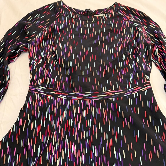 Shoshanna Silk Fit & Flare Dress Black Multicolor Confetti Print Long Sleeve Sz4 - Picture 6 of 12